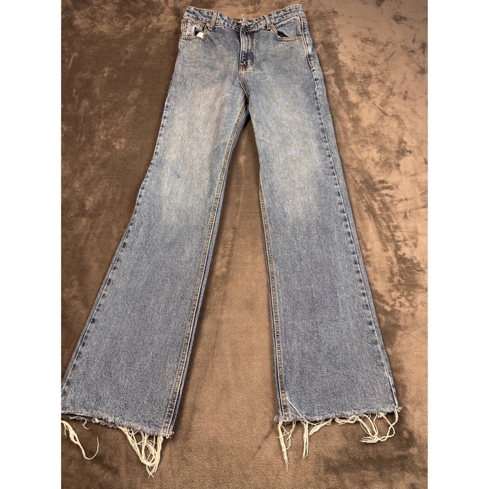 Grace & Emma High Waisted Wide Leg Jeans Medium Wash Raw Hem Size 6 0522A